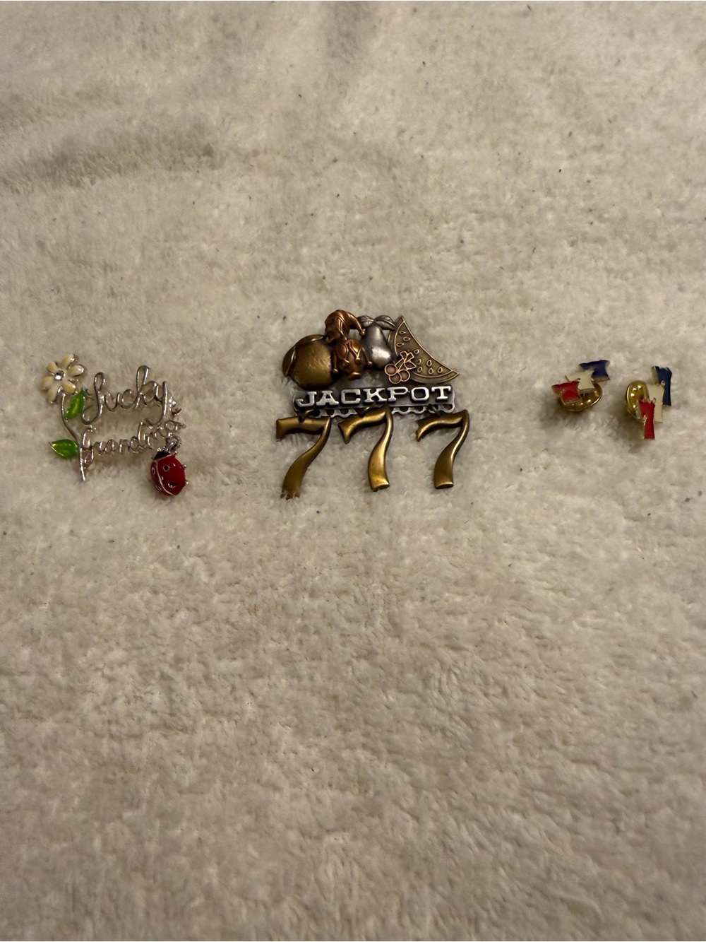 Lucky 777 Jackpot Brooch Lucky Grandma & Seven Pin Lot